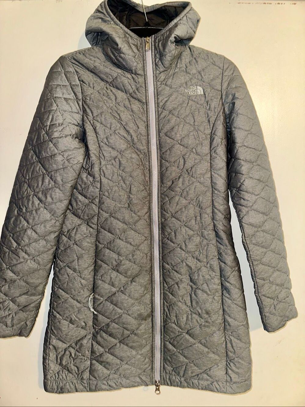 The North Face Jacket Womens Grey Thermoball Long Parka Hooded Quilted Coat XS